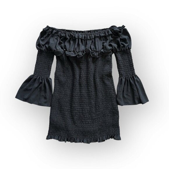 PRETTY LITTLE THING Black Chiffon Shirred Bodycon Dress Size 18 - Picture 2 of 7